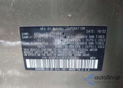 2023 Subaru Outback Onyx Edition z USA, uszkodzony, nr VIN 4S4BTAJC4P3132858